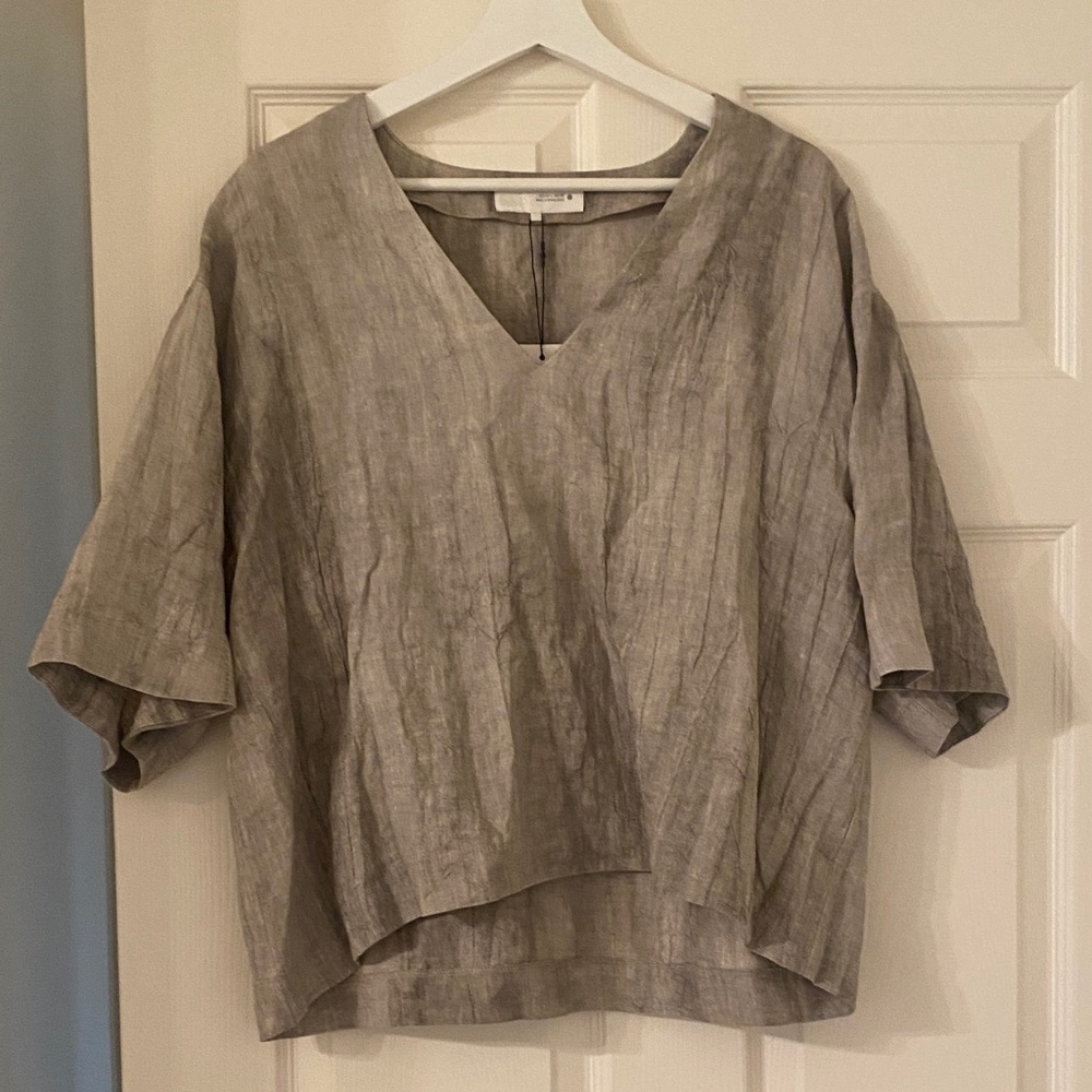 Zara Gray V-Neck Women's linen top